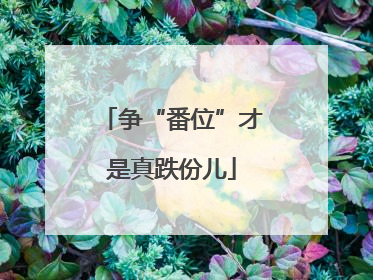 争“番位”才是真跌份儿